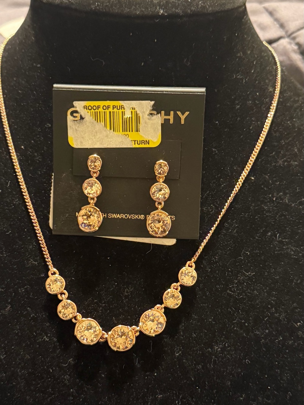 Givenchy Rose Gold-Tone Swarovski Crystal Necklace with Matching Drop Earrings